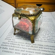 法國古董 斜切玻璃銅鍍金珠寶盒