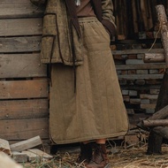 軍綠色 重水洗絎棉長裙 加厚保暖 O 型秋冬半身裙