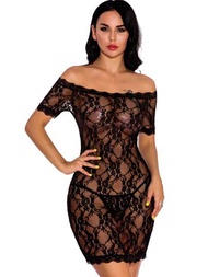 Vestido Sexy de lencería completa para mujer con encaje transparente y diseño ceñido al Body