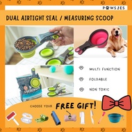 Pet Kibble Collapsible Measuring Scoop + Air Tight Seal Non toxic Silicone Rubber Spoon Food dog cat