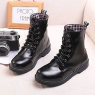 Korean Black Boots For Kids Girls And Boy Casual Martin Boots Leather Kids Army Boots School Shoes K