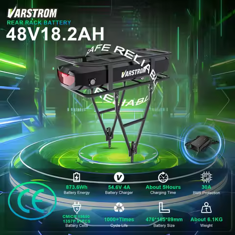 [US Direct] Varstrom 48V 18.2Ah Ebike Rear Rack Lithium Battery 873.6Wh 30A BMS with Taillight XT60 