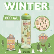 SundayMonday Winter Water Bottle 800ml TRITAN Unbreakable Can Be Washed On All Parts 800ml