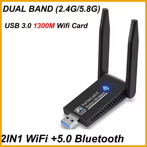 New 2026 USB 3.0 WiFi Bluetooth 5.0 Wireless Network Card 1300M 802.11ac Adapter AC1300 Antenna For