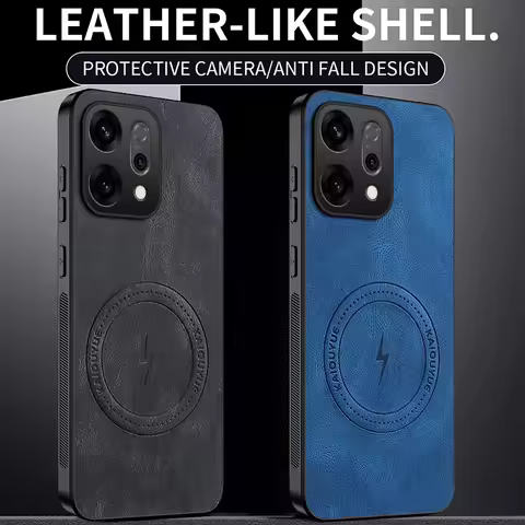 Magnetic Case For Oppo Reno 14 Pro Reno14 F 14 FS 5G MagSafe Napa-textured PU Silicone Leather Back 