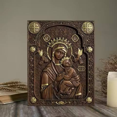 Our Lady of Perpetual Help Wood Carved Wall Decor, Catholic Religious Items, Home Decor, Our Lady St