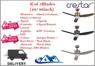 Crestar Ceiling Fan iCol 3Blades (40/46inch) AC Series / Express Delivery