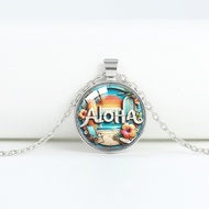 2026 New Style Aloha Hawaii Seaside Landscape Necklace Silver Chain Tropical Vacation Style Niche Fr