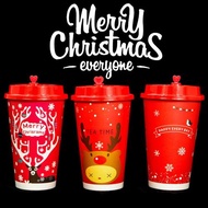 新年紅色奶茶紙杯子兔年圣誕700ml一次性帶蓋加厚雙淋膜熱飲杯