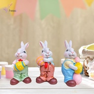 [Freneci] 3Pcs Easter Bunny Ornaments Figurine Statues Bunnies Egg Figurine Cartoon Bunny
