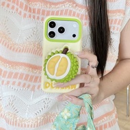 For IPhone17 17pro 17promax 16 ProMax Phone Case Cute 3D Durian Stand Soft Silicone Shockproof Phon