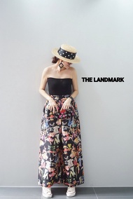 กางเกงผ้าไหม พิมพ์ลาย ดีไซน์ทรงปล่อย งานมีสม็อคเอว+กระเป๋าล้วง The Landmark