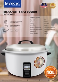 iSONIC Big Capacity Rice Cooker 10.0L IRC-W10003 Commercial Nasi Periuk 50 Orang Pax 5 Kilo