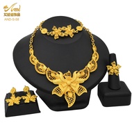 24K Dubai Gold Jewelry Bridal Necklace Bracelet Earrings Ring Four-Piece Set African Ladies Jewelry 
