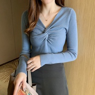 TOKYO DEPT [E8563] Taiwan Classy Knitwear Top.long Sleeve V-Neck Slim-Fit Slimmer Look Casual Versat