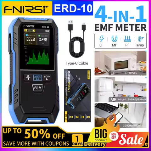 FNIRSI ERD-10 EMF Detector 4-in-1 Electromagnetic Field Strength Meter, RF Power Analyzer Temperatur
