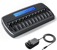 12 Bay AA AAA Battery Charger with LCD Display Fast Charging for 1.2v Rechargeable Batteries with Re