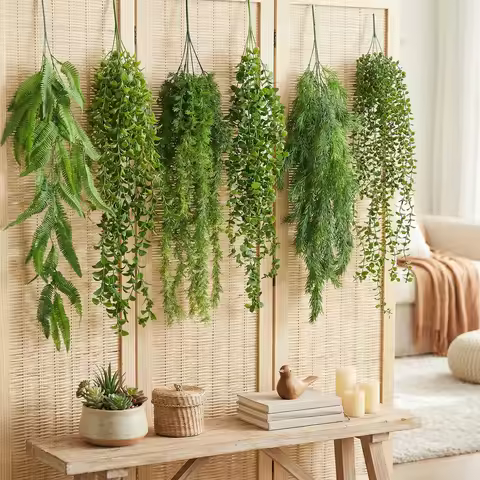 Lush Artificial Persian Fern Hanging Plant Fake Foliage Greenery Garland for Wall Decor Indoor Home 