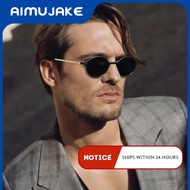 (AIMUJAKE)Premium Oval Frame Sunglasses Unisex - Vintage Old Money Style, Metal Build, UV400 Protect