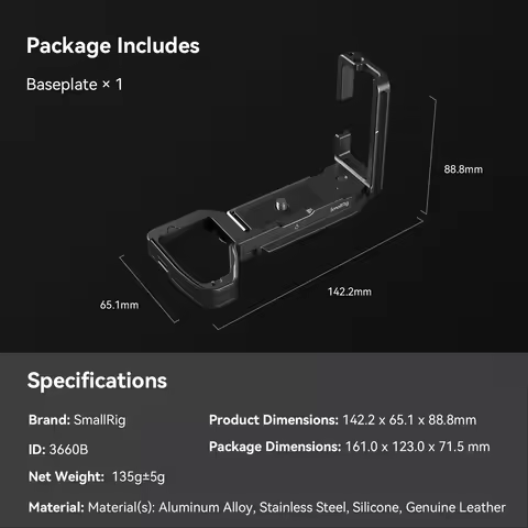 SmallRig L-Bracket for Sony Alpha 7R V / Alpha 7 IV / 7S III / A1 / 7R IV / A9 II with 1/4"-20 Threa