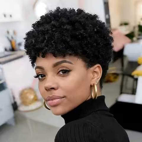 Afro Curly Kinky Curly Wave Wig for Women Wig Full Machine Made Short Pixie Cut Human Hair Wig