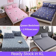 Queen Size Bedsheet with 2 Pillowcases Getah Keliling Cadar Fitted Bedsheet/Cadar Queen Bedsheet