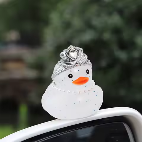 Car Rubber Duck Decorations Ornament for Car Dashboard Cute Transparent Duck with Swim Ring Lady Hat