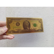 Combo of 2 2 Dollar gold-plated USD bills as Souvenirs