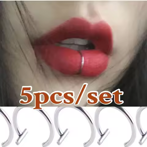 5Pcs Lip Nose Rings Neutral Punk Lip-shaped Ear Nose Clip Fake Diaphragm with Perforated Lip Hoop Bo