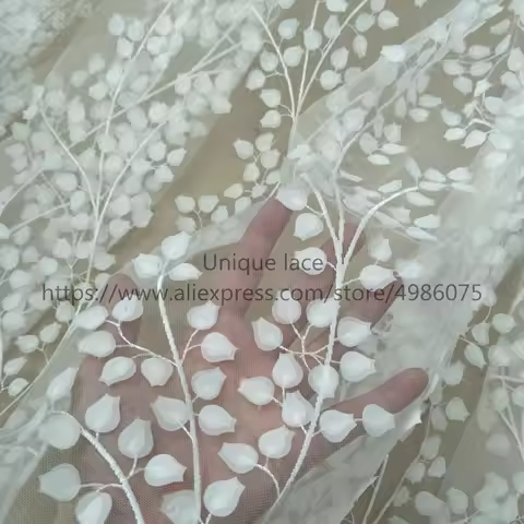 2019 Elegant ivory laser wedding dress lace fabric 3D leafs bridal lace sell by yard