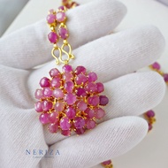 Neriza Jewelry/ สร้อยคอ + จี้ พลอยทับทิมสตาร์แท้ ตัวเรือนทองเหลือง ความยาวสร้อยคอ 26.5 นิ้ว จัดส่งพร