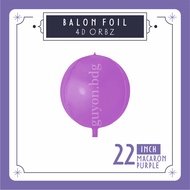 UNGU 22 INCH MACARON PURPLE MACARON & HOLOGRAPHIC FOIL BALLOONS 4D BALLS - 4D FOIL BALLOONS ORBZ PUR