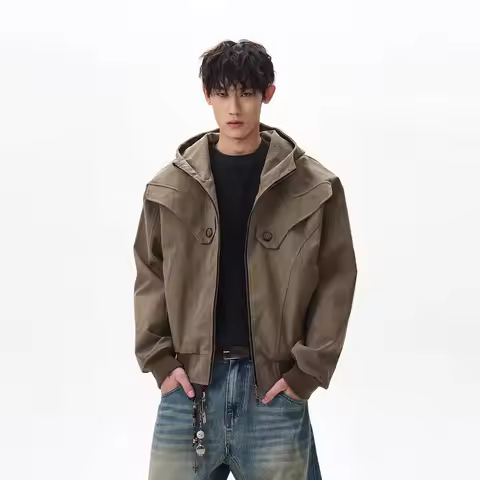 American barn style worn-out hat jacket, fashionable square retro short jacket
