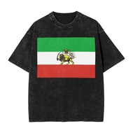 Lelaki Bendera Parsi Iran Pahlavi T-Shirt Tee Lengan Pendek Lucu T Kemeja O Leher Hippie Kasual Tee 