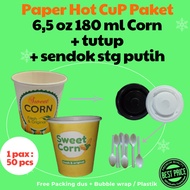 PUTIH Paper Hot Cup 6.5 oz 180ml Corn/ SweetCorn+Lid+Spoon STG White 50pcs