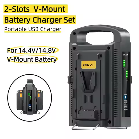V-Lock Battery Charger Set 2-Slots Stated Portable USB Charger With LED Charging， BP-95 BP-199 BP-95