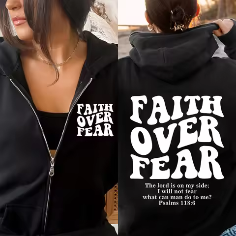 Faith Over Fear Christian Women Zip Hoodie Christian Sweatshirt Jesus Hoodie Trendy Hoodie Bible Ver