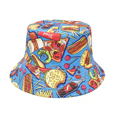 Food Hamburger Pattern Panama Unisex Summer Outdoor Sunscreen Bucket Hat for Women Men Fashion Decor