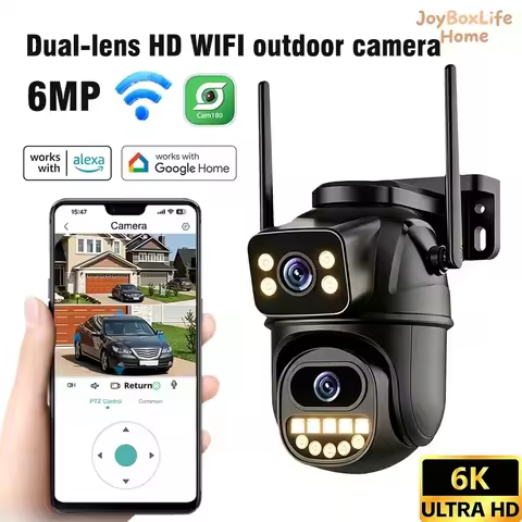 2.4G 6K WiFi Surveillance Camera Dual Lens 4X Zoom AI Human Detection ONVIF Outdoor PTZ IP Security 