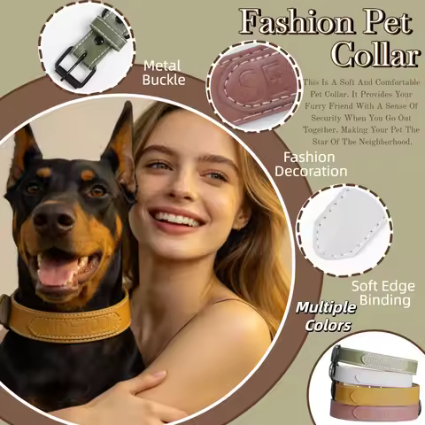 Morandi Color PU Leather Dog Collar Embossed SUPERDOG Letter Comfort Soft Pet Collar Adjustable Meta