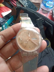 jam tangan Swatch original second casual pria transparan tanggal n hari aktif