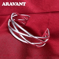 Aravant 925 Silver 17MM Geometric Open Bracelet Bangle For Men Women Fashion Jewelry