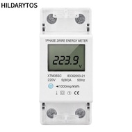 HILDARYTOS Electric Meter, Digital Display Single Phase KWh Meter, Precise 5-80A 220V 50Hz DIN Rail 
