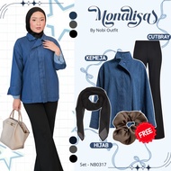 KEMEJA 3 In One Set for Teenagers, Trendy Top Nobi Outfit Halsey Jacket Casual Shirt Wanita Collar B