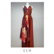 Kemissra Eva Dress Thai silk tie dye  Red/Copper (E4) เดรสพลีตผู้หญิง เดรสผ้าไหมมัดหมี่มัดย้อมด้วยมื