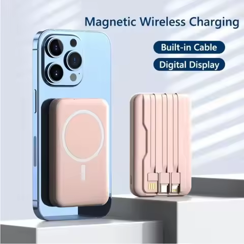 Magnetic Wireless Power Bank 10000mAh Built-in Cable Sharing Ultra-thin Mobile Power Bank Mini Porta