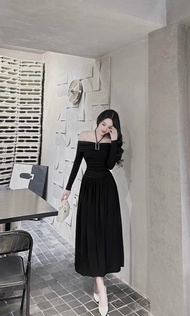 Đầm đi tiệc trễ vai tay dài ôm body tôn dáng váy maxi trơn bệt vai xòe tôn dáng hàng cao cấp bán sho