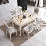 European-Style Marble Rectangular Dining Table and Chairs Set French Table Small Household-Shaped Dining Table Solid Wood Dining Table Dining Table Home