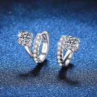 AHHT Luxury Platinum Earrings PT950 Asymmetric French Design Women's Buckle D Colour Moissanite Diam