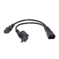 IEC 320 C14 to US Nema 5-15R + C13 Power Y Type Splitter Adapter Cable C14 to Dual Outlet Short Cord